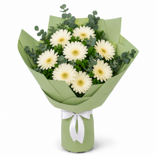 8 Beyaz Gerbera Buketi