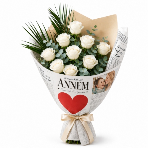 Annelere Özel 9 Beyaz Gül Buketi