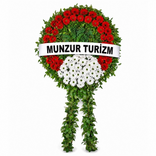 Cenaze Çelengi Kırmızı Beyaz Gerbera