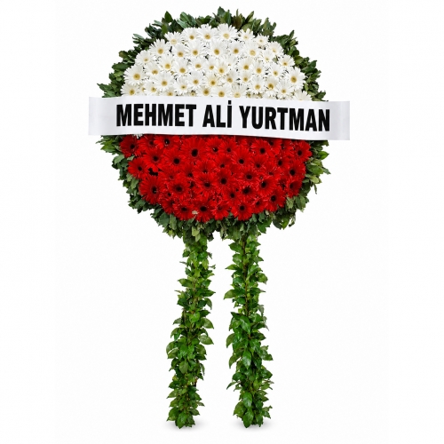 Cenaze Çelengi Kırmızı Beyaz Gerbera
